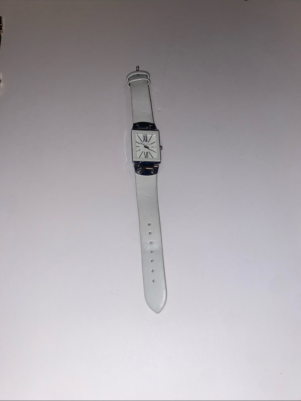 White Leather Strap Rectangular Dial Watch - Picture 3 of 3
